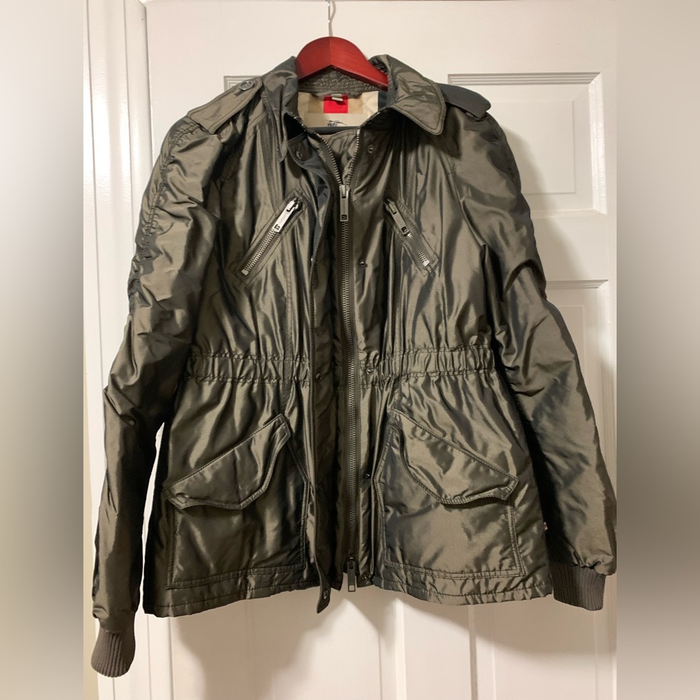 Burberry nwot new charcoal grey metallic coat jacket nova plaid US 14